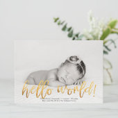 フェイク金ゴールドHello World Photo Birth Announcement 案内状 (スタンド正面)