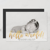 フェイク金ゴールドHello World Photo Birth Announcement 案内状 (正面/裏面)