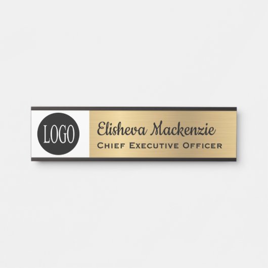 フェイク金ゴールドOffice Door Signシンボルや象徴ここにロゴを サインプレート (正面)