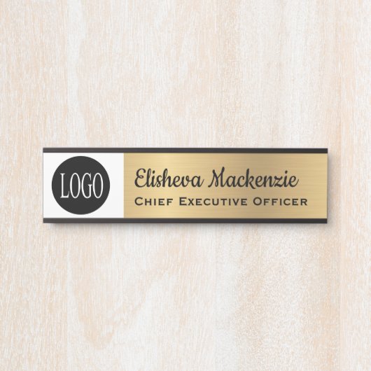 フェイク金ゴールドOffice Door Signシンボルや象徴ここにロゴを サインプレート (正面)