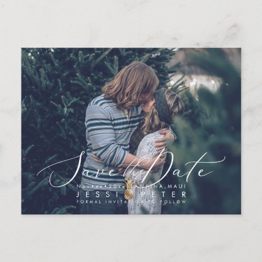 フェイク金ゴールドPineapple写真Save the Date ポストカード (正面)