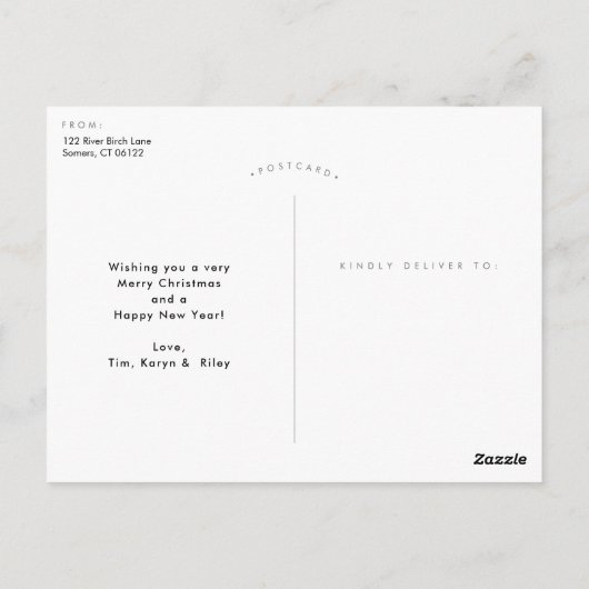 フェイク金箔と雪片ホリデーフォト ポストカード (裏面)