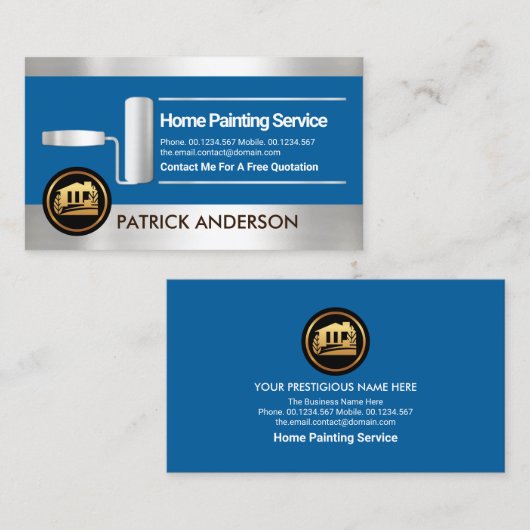 フェイク銀ストライプ絵を描ローラーブラシ画家 名刺 (正面/裏面)