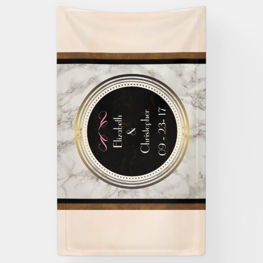 フェイク黒大理石と金ゴールド結婚大理石 横断幕 (縦)