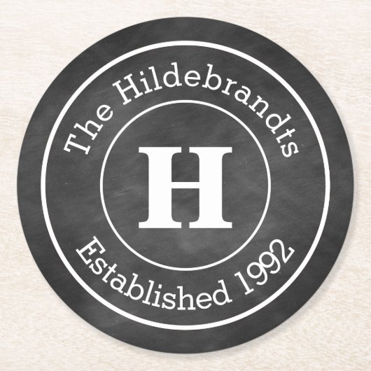 フェイク黒板モノグラパーソナライズされたム ラウンドペーパーコースター (正面)