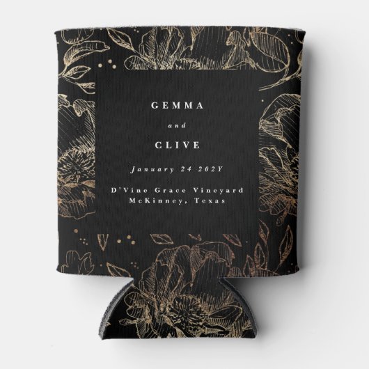 フェイク黒金ゴールドエレガントフローラ結婚ギフト 缶クーラー (正面)