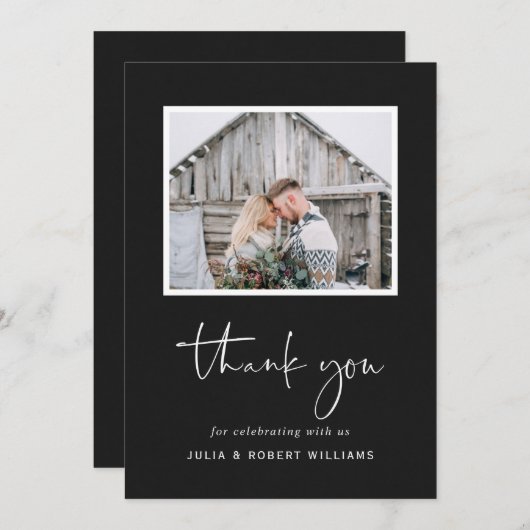 フェイク黒Kraftの素朴2結婚枚の写真 サンキューカード (正面/裏面)