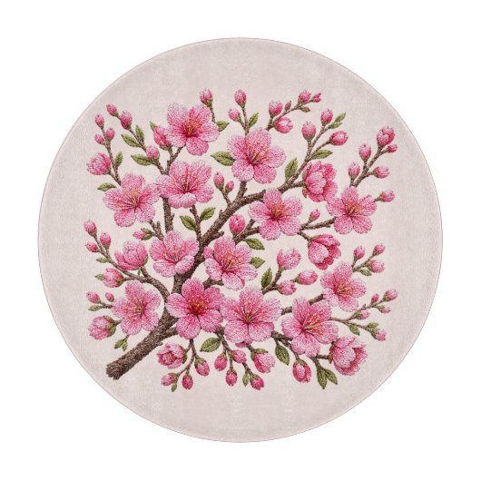 フェイク3D刺繍桜の枝イラスト カッティングボード (正面)