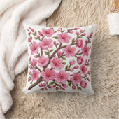 フェイク3D刺繍桜の枝イラスト クッション (ブランケット)