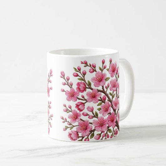 フェイク3D刺繍桜の枝イラスト コーヒーマグカップ (正面右)