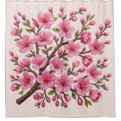 フェイク3D刺繍桜の枝イラスト シャワーカーテン (正面)