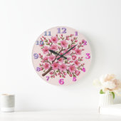 フェイク3D刺繍桜の枝イラスト ラージ壁時計 (ホーム)