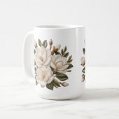 フェイク3D刺繍 白モクレンイラスト コーヒーマグカップ (正面左)