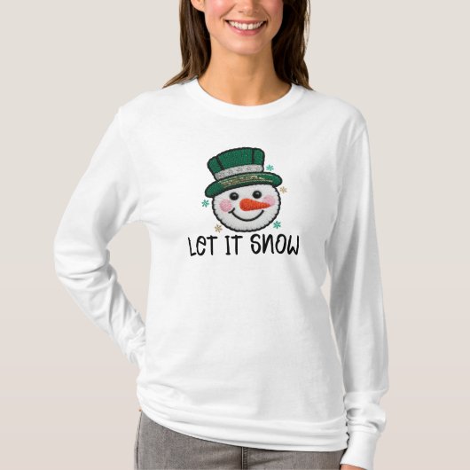 フェイク かぎ針編み 雪だるま Tシャツ (正面)