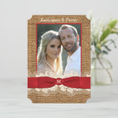 フェイク バルーン、レース、リボン フォト ウェディング 招待状 - 赤 (スタンド正面)