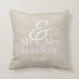 フェイク・バーラップ調の背景で個性を演出する"Mr & Mrs" クッション