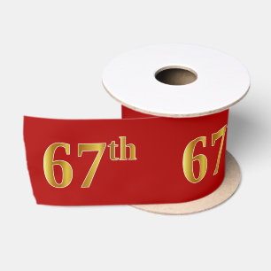 フェイク/模造金ゴールドルック"67番目"イベント番号(赤) サテンリボン