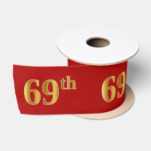 フェイク/模造金ゴールドルック"69th"イベント番号（赤） サテンリボン