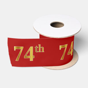 フェイク/模造金ゴールドルック"74th"イベント番号（赤） サテンリボン