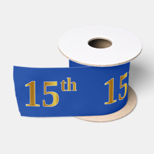 フェイク/模造金ゴールド「15番目」のイベント番号（青） サテンリボン