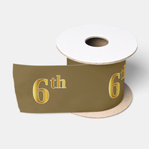 フェイク/模造金ゴールド「6番目」のイベント番号(茶色) サテンリボン