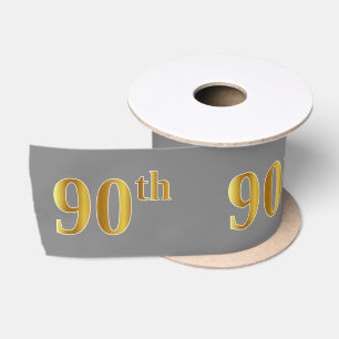 フェイク/模造金ゴールド「90番目」のイベント番号（灰色） サテンリボン