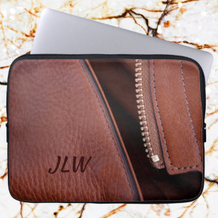フェイクBrown Leather Unzippedカスタマイズスタイリッシュ可能 ラップトップスリーブ