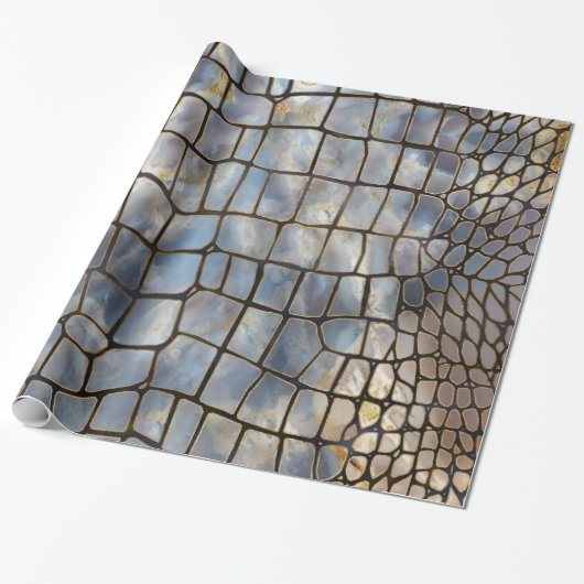 フェイクCrocodileテクスチャ大理石と金ゴールド ラッピングペーパー (アンロールド)
