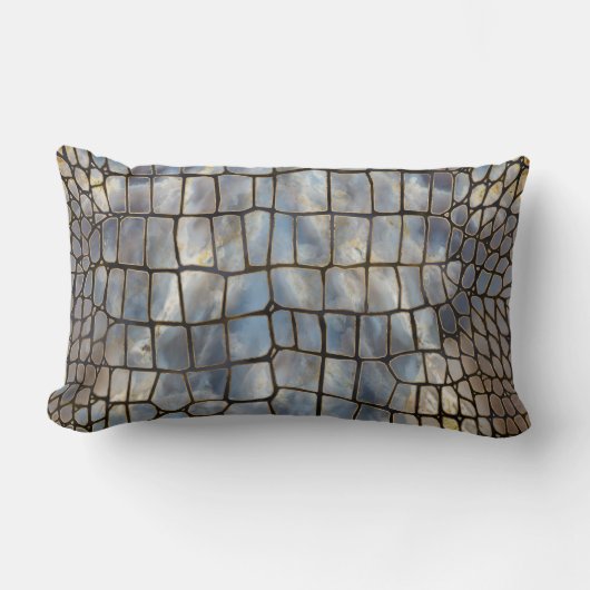 フェイクCrocodileテクスチャ大理石と金ゴールド ランバークッション (正面)