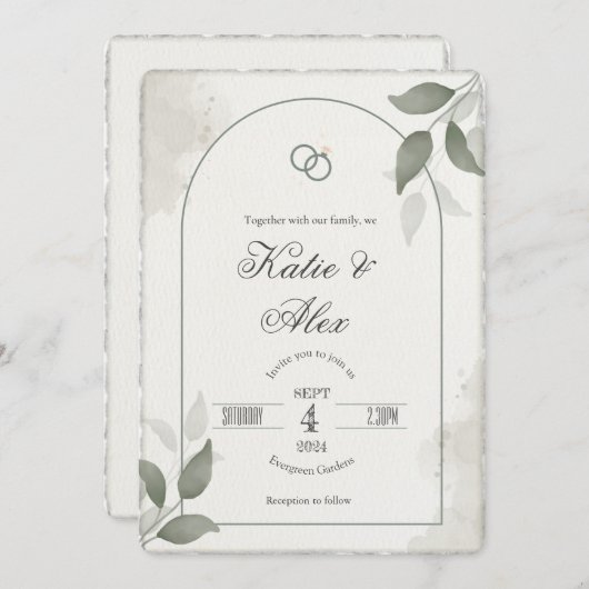 フェイクDeckled Edge素朴シンプルScript招待状 招待状 (正面/裏面)