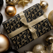 フェイクFa laエレガント Scriptタイポグラフィブラック&金ゴールド ラッピングペーパー