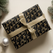 フェイクFa laエレガント Scriptタイポグラフィブラック&金ゴールド ラッピングペーパー