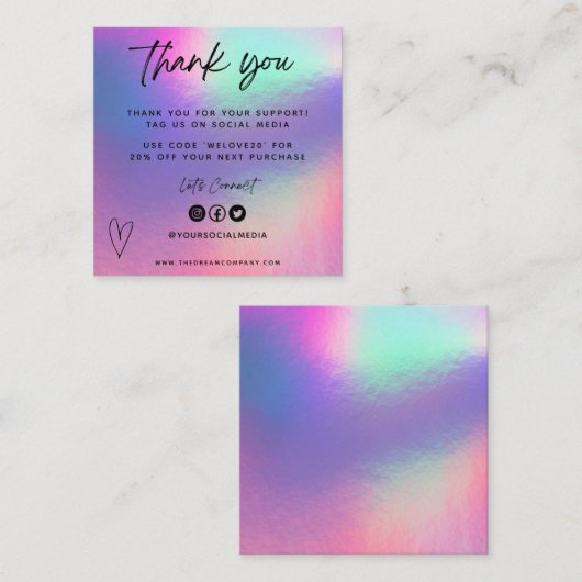 フェイクHolo Media Insertミニビ感謝していジ・ビジネス・カード スクエア名刺 (正面/裏面)