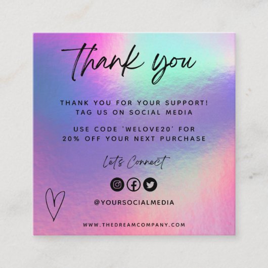 フェイクHolo Media Insertミニビ感謝していジ・ビジネス・カード スクエア名刺 (正面)