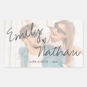 フェイクVellumエフェクト結婚写真かわいい 長方形シール (正面)