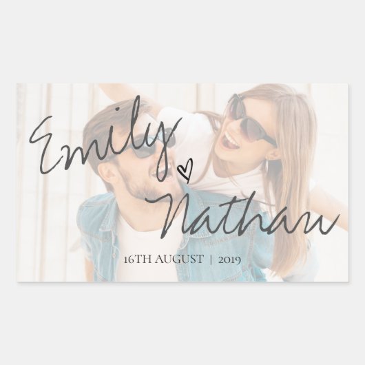 フェイクVellumエフェクト結婚写真かわいい 長方形シール (正面)