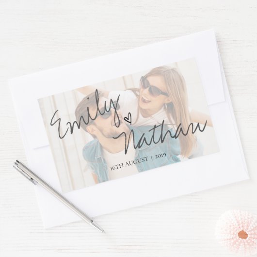 フェイクVellumエフェクト結婚写真かわいい 長方形シール (封筒)