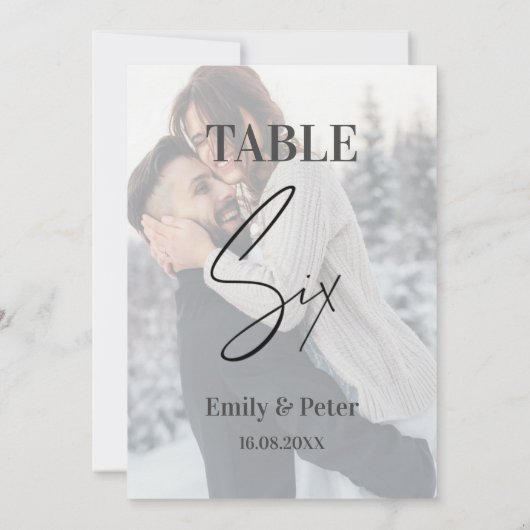 フェイクVellum写真モダンのSIX表結婚番号 サンキューカード (裏面)