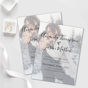 フェイクVellum効果両面写真結婚の インビテーションポストカード