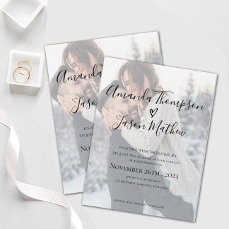 フェイクVellum効果両面写真結婚の インビテーションポストカード