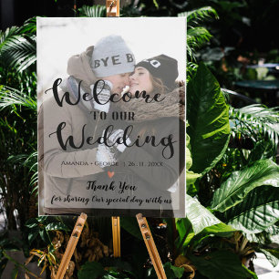 フェイクVellum効果写真の結婚ウェルカムサイン ポスター