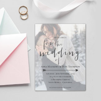 フェイクVellum効果写真タイポグラフィスクリプ結婚ト インビテーションポストカード