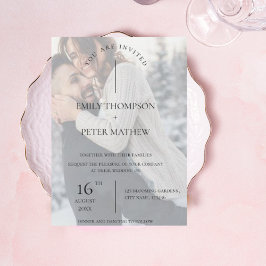 フェイクVellum効果写真タイポグラフィ結婚 招待状