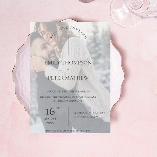 フェイクVellum効果写真タイポグラフィ結婚 招待状