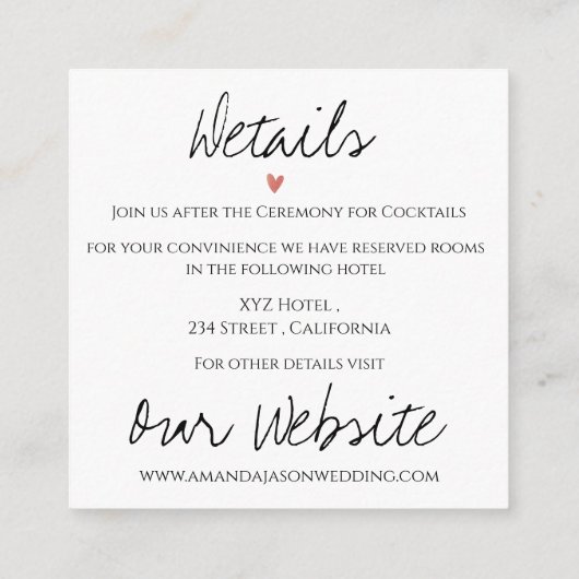 フェイクVellum効果写真モダンの結婚詳細 エンクロージャーカード (裏面)