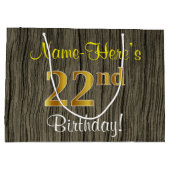フェイクWood Look、フェイク金ゴールド22番目の誕生日+名前 ラージペーパーバッグ (裏面)