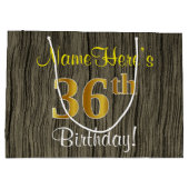 フェイクWood Look、フェイク金ゴールド36番目の誕生日+名前 ラージペーパーバッグ (裏面)