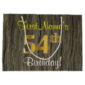 フェイクWood Look、フェイク金ゴールド54番目の誕生日+名前 ラージペーパーバッグ (裏面)