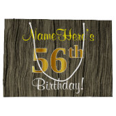 フェイクWood Look、フェイク金ゴールド56番目の誕生日+名前 ラージペーパーバッグ (裏面)