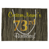 フェイクWood Look、フェイク金ゴールド73番目の誕生日+名前 ラージペーパーバッグ (裏面)